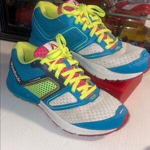 Reebok Women’s One Glide running shoes sneakers in Blue, White, and Neon Yellow